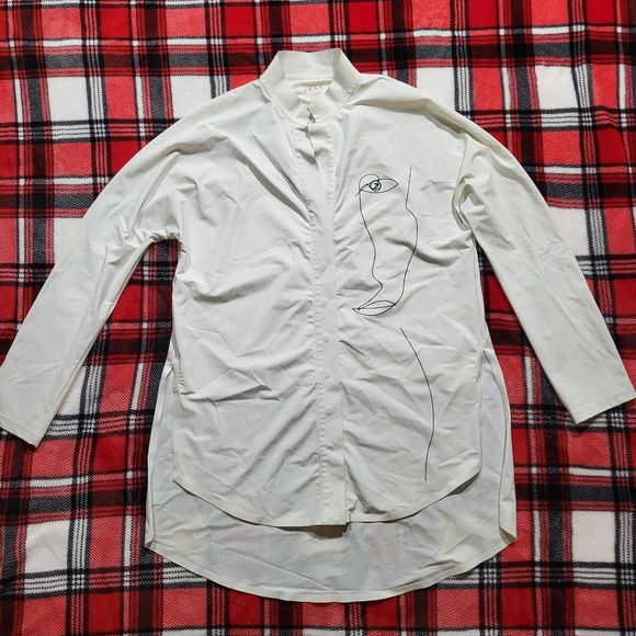 ADAY Tops - Aday Something Borrowed White Shirt With Face Design Size Small